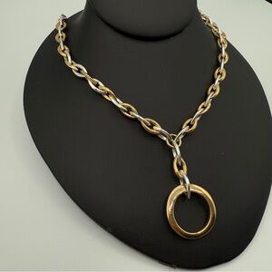 Two Tone Gold and Silver Brutalist Geometric Necklace